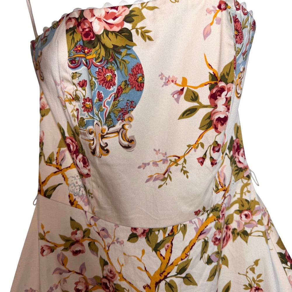 VTG Y2K Moda International Floral Print Strapless Fit Flare Cottagecore Dress 2 - Picture 3 of 9